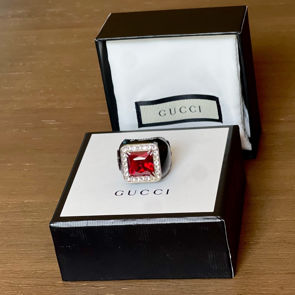 Authentic GUCCI crystal encrusted GG ring